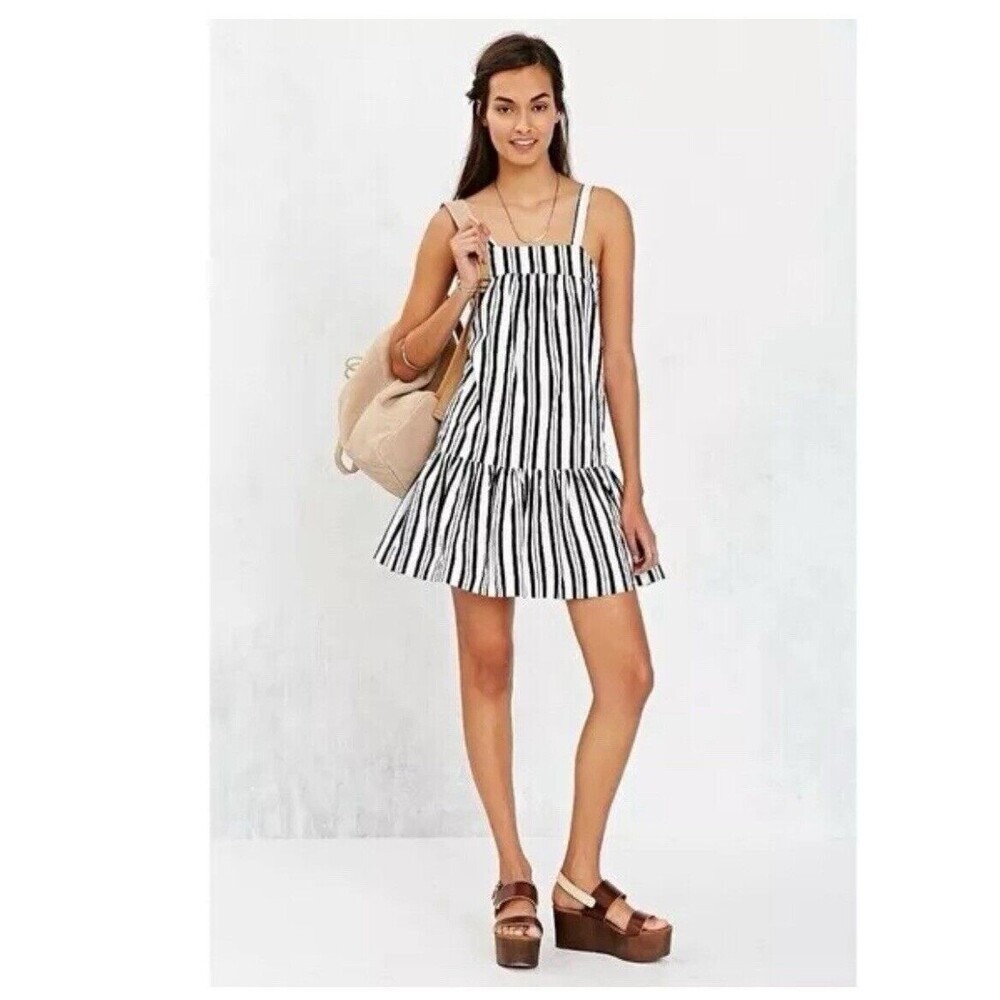 Alice Ritter & UO Size M Anais Drop Waist Stripe Mini Dress White/Black